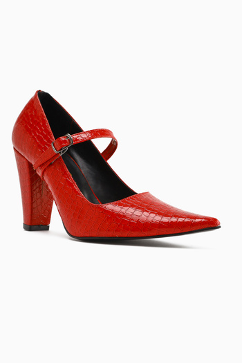 Limoya Beate Red Crocodile Skin Print Pointed Toe Heeled Women's Shoes