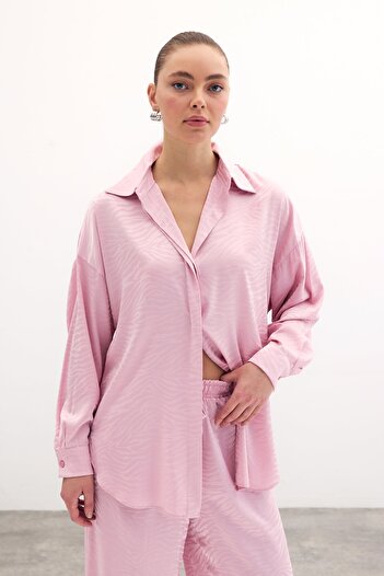 Sateen Zebra Patterned Casual Shirt - Powder