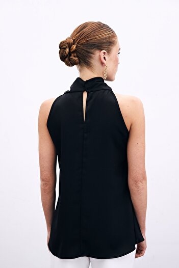 Sateen Μπλούζα Degaje Neck Satin - Μαύρη