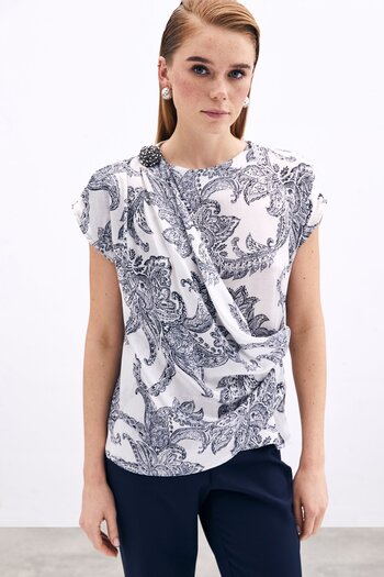 Sateen Ecru Blouse - Accessory Detailed