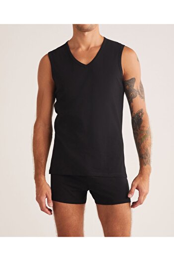 Kom Men's V-Neck Thick Strap 100% Cotton 4 Pieces Undershirt Lk.01.09.Ll.015