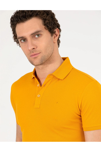 Cacharel Men's Polo Neck Slim Fit Basic T-Shirt-Mustard