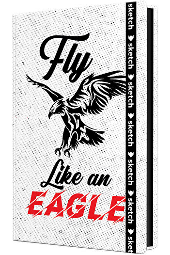 sketch Eagle Design Striped Notepad - 13X21 cm Hard Cover 192 Pages