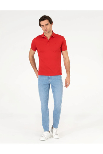Cacharel Men's Polo Neck Slim Fit Basic T-Shirt-Red