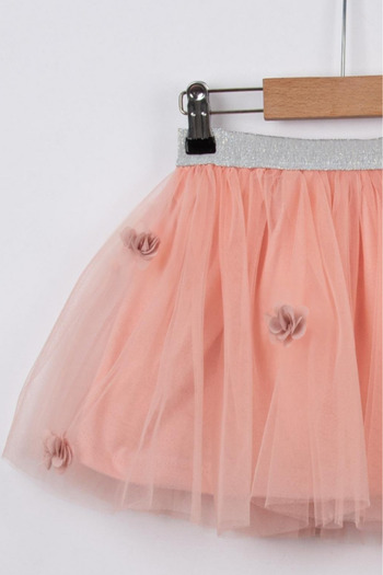 CreativeBebe Floral Print Tulle Skirt with Silvery Waist Elastic for Girl