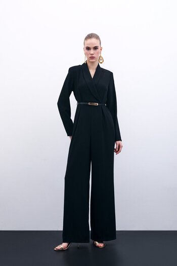 Sateen Belted Loose Jumpsuit - Black