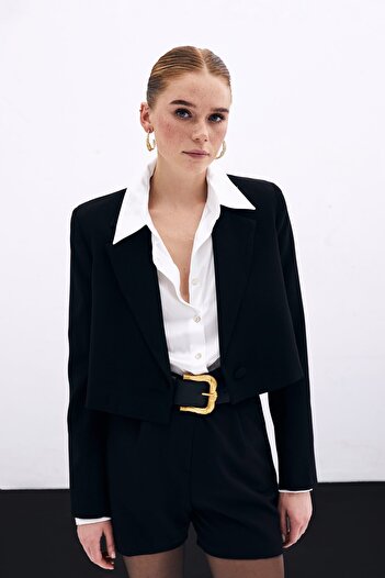 Sateen Black Short Crepe Jacket