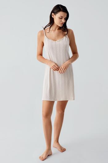 Artış Short Stretchy Cotton Nightgown with Openwork Straps