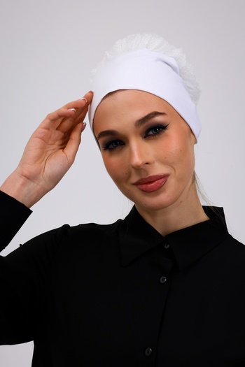 Loggia بونيه من القطن الممشط بدون خياطة مكشكشة - بونيه داخلي للنساء برباط محتشم باللون الأبيض الفاتح