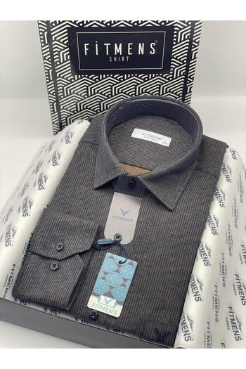 Fitmens Classic Long Sleeve Collar Buttoned Bottom Winter Men's Gift Boxed Shirt Fs-003367 - Brown