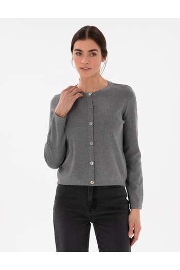 Pierre Cardin Gray Melange Slim Fit Knitwear Cardigan 50299413 -Vr086