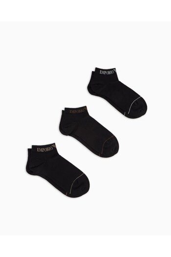 Emporio Armani Мъжки памучни еластични къси чорапи до глезена, комплект от 3 черни EM000550 AF12276-MC061