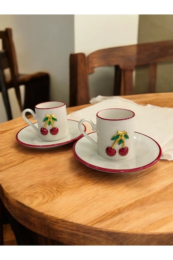 safestore 2-Person Porcelain Cherry Coffee Cup Set 100ml