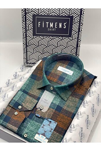 Fitmens Classic Long Sleeve Colorful Linen Cotton Pocketless Collar Buttoned at Bottom Men's Gift Boxed Shirt Fs-003171