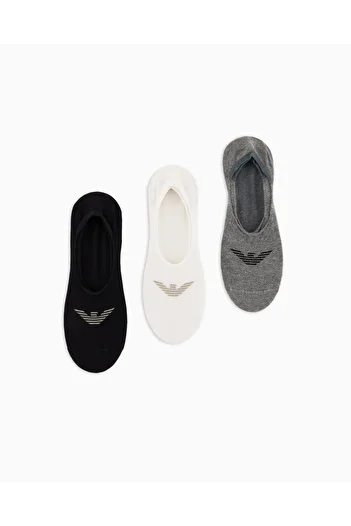 Emporio Armani Мъжки памучни еластични чорапи до глезена, чифт от 3 черни къси чорапи EM000548 AF12271-MC059