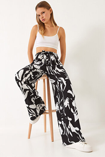 Bianco Lucci Women's Waist Tie Patterned Viscose Trousers 60261355