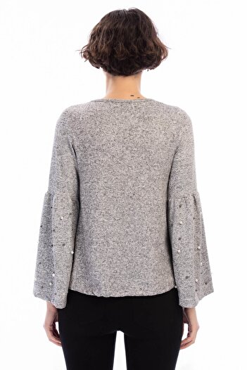 Cotton Mood 8490985 Yumoş Sleeve Wide Flounce Pearl Blouse Gray