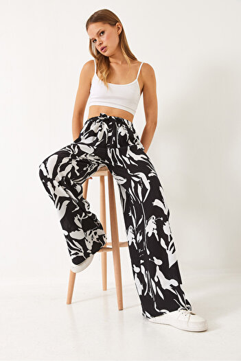 Bianco Lucci Women's Waist Tie Patterned Viscose Trousers 60261355