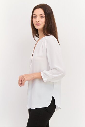 NYDJ Women Split Neck Long Sleeves Plain Top, White