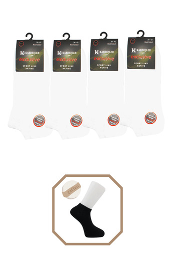 KARDEŞLER ÇORAP Unisex Cotton Seamless White Booties 4 Pack