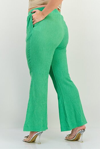 The Giving Movement Women Regular Fit Textured Wide Leg Pants, Light Green