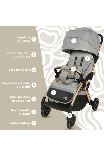 APPEKIDS Upp Ultracompact Sport kočárek, automatické skládání, od narození do 22 kg - pudrově šedý