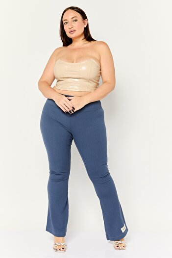The Giving Movement Women Regular Fit Ribbed Pull On Flare Pants, Slate Blue