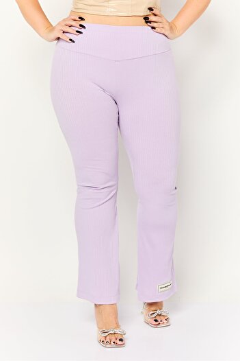 The Giving Movement Women Regular Fit Ribbed Flare Pants, Pastel Purple