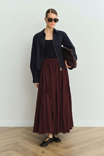 Hooopstore Long Pleated Burgundy Skirt