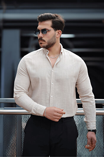 Valiberta Μπεζ ανδρικό πουκάμισο - Bien Cotton Linen
