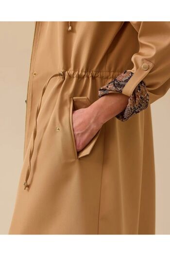 SEÇİL Leopard Print Trench Coat with Doors, Camel Brand 38-Length