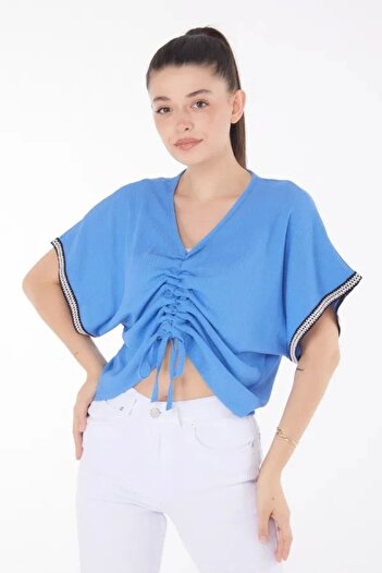 KAZAX V-Neck Gathered Detailed Blouse
