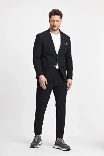 Frappoli Polli Men's Black Polyamide-Tech Flexible Summer Cool Fabric Slim Fit 2-Piece Suit