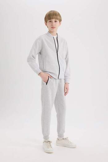 DeFacto Elastic Waist Pique Basic Plain Gray Boy's Sweatpants B5755A8/Gr400