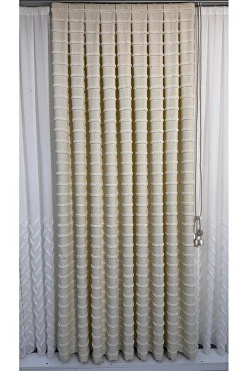 Fon Dünyası Elegant Tasseled Cream - Single Wing Panel Background Curtain
