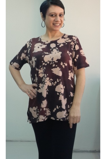 Mertcan Butik Black Brown Tie-Dye Pattern Short-Sleeved Viscose T-Shirt