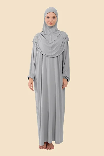 Sonbaharmoda Ολόσωμο φόρεμα προσευχής Hijab με αποσπώμενο μαντίλι από οργανικό βαμβάκι ελαστικό χτενισμένο βαμβάκι