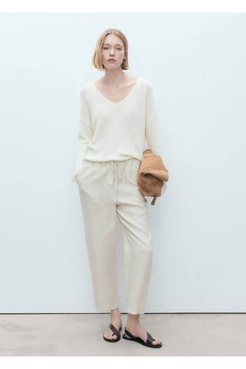 MANGO Woman Straight Cut Linen Trousers