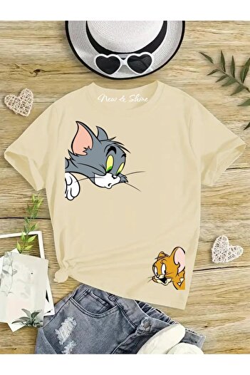 New Shine Sepette 6 Ve Üzeri Alımlarda 1 Tişört Hediyedir - Tom Ve Jerry Köşede Baskılı Oversize Çocuk T-shirt