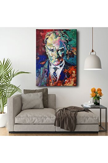 D&O Dekor Ofisi Yağlı Boya Görünümlü Mustafa Kemal Atatürk Portresi Dekoratif Kanvas Tablo