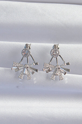 Skygo Silver Colored Zircon Cubic Zirconia Brass Bow Model Earrings - Tj-bkp9300