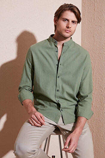 Buratti Linen Look Cotton Regular Fit Judge Collar Shirt Men's Shirt Cf25S 112637