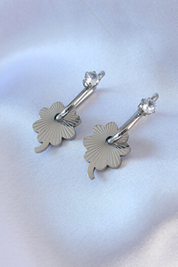 Skygo 316L Silver Color Women's Migrant Earrings with Zircon Stone Detail - TJ-BKP7539