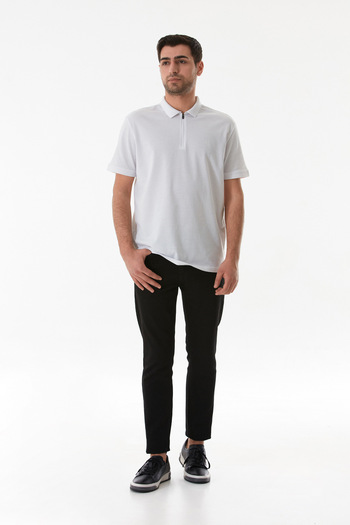 Fulla Moda Μπλουζάκι Oxford υφασμάτινο με μισό φερμουάρ Polo γιακά