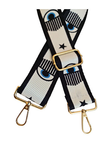 Gloria Gold Metal Polyester Column Adjustable Bag Handle - Phone Strap (120 cm) /White Eye Pattern