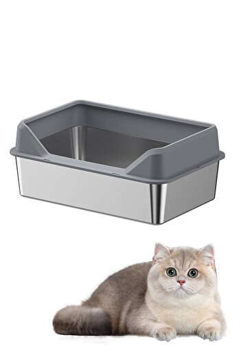 KidLe Stainless Steel Cat Litter Box Metal Litter Pan Tray with High Wall