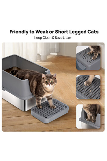 KidLe Cat Litter Box with Lid Metal Litter Pan Tray with High Wall