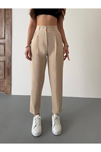 BİKELİFE Women's High Waist Carrot Cut Collet Fabric Pants