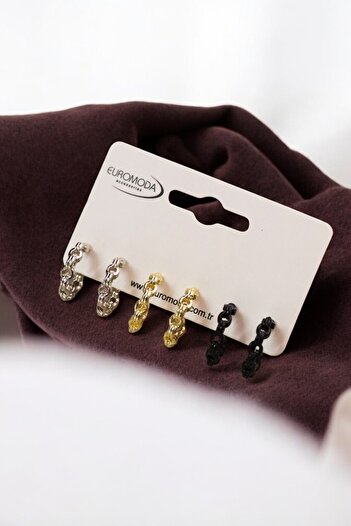 EUROMODA Set of 3 Hoop Earrings in Gold, Silver and Black Colors