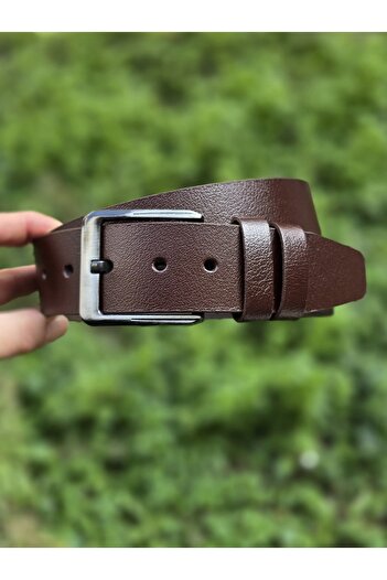 Kemerix Мъжки колан за дънки, кафяв, 100% естествена кожа, 4,5 см